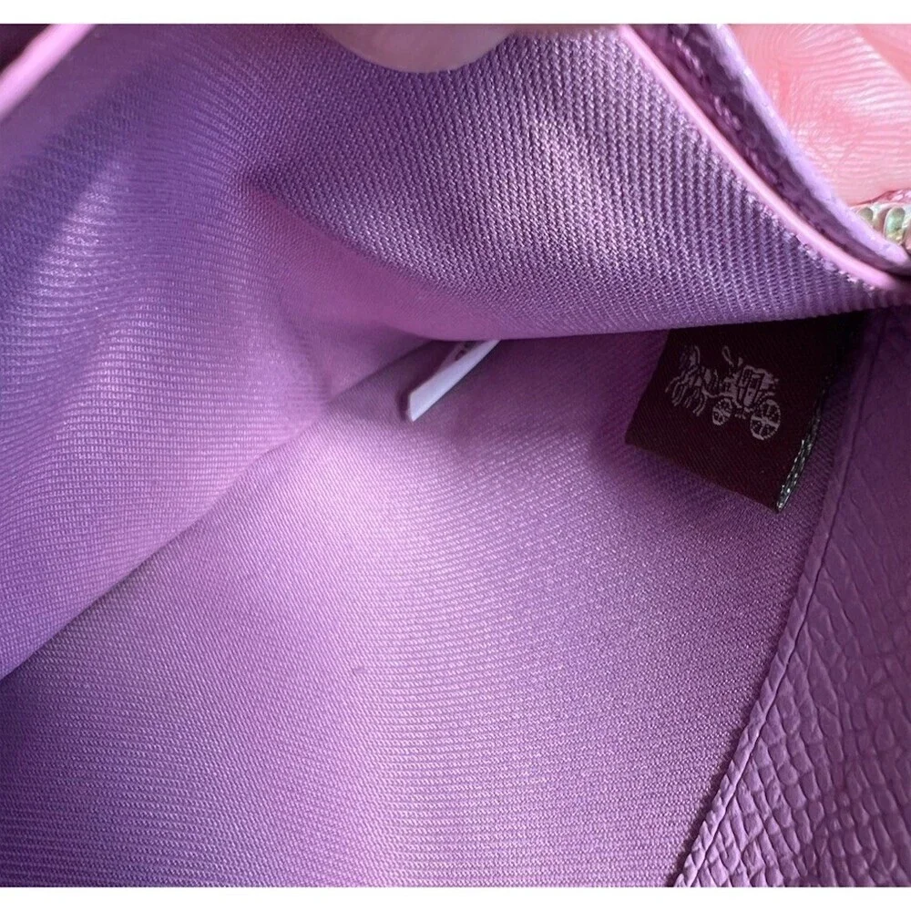 COACH Long Zip-Around Wallet Pink/Purple Pebble Leather Silver Hardware AUTHENTC